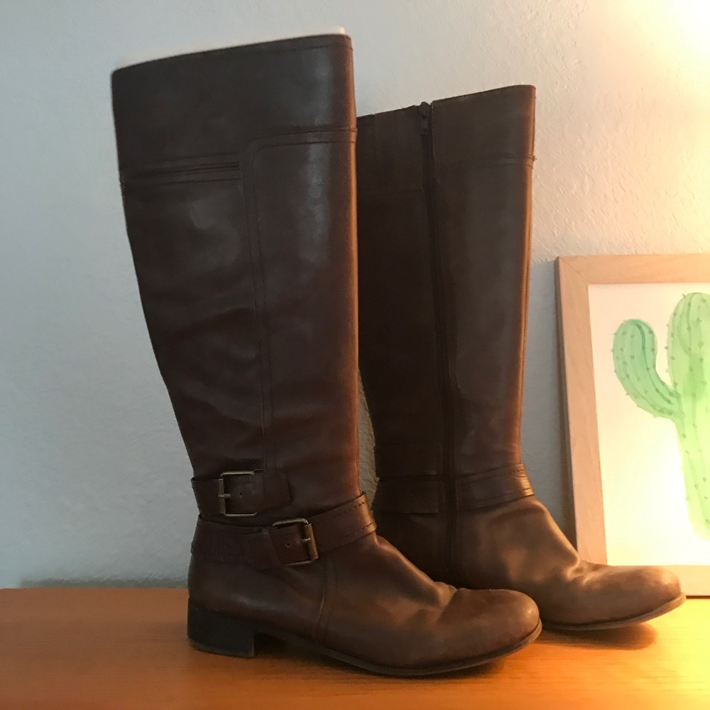 Tall Brown Leather Knee High Riding Boots
